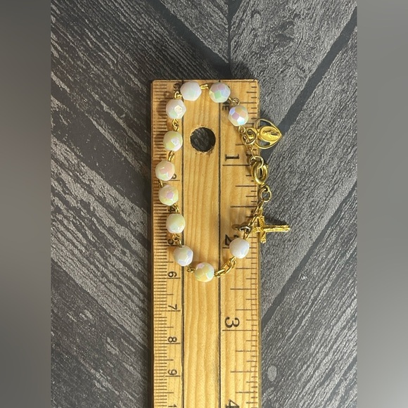 Vtg Baby Rosary Girls First Communion Crystal Beads Gold Plated Pendants Braclet - Picture 9 of 9